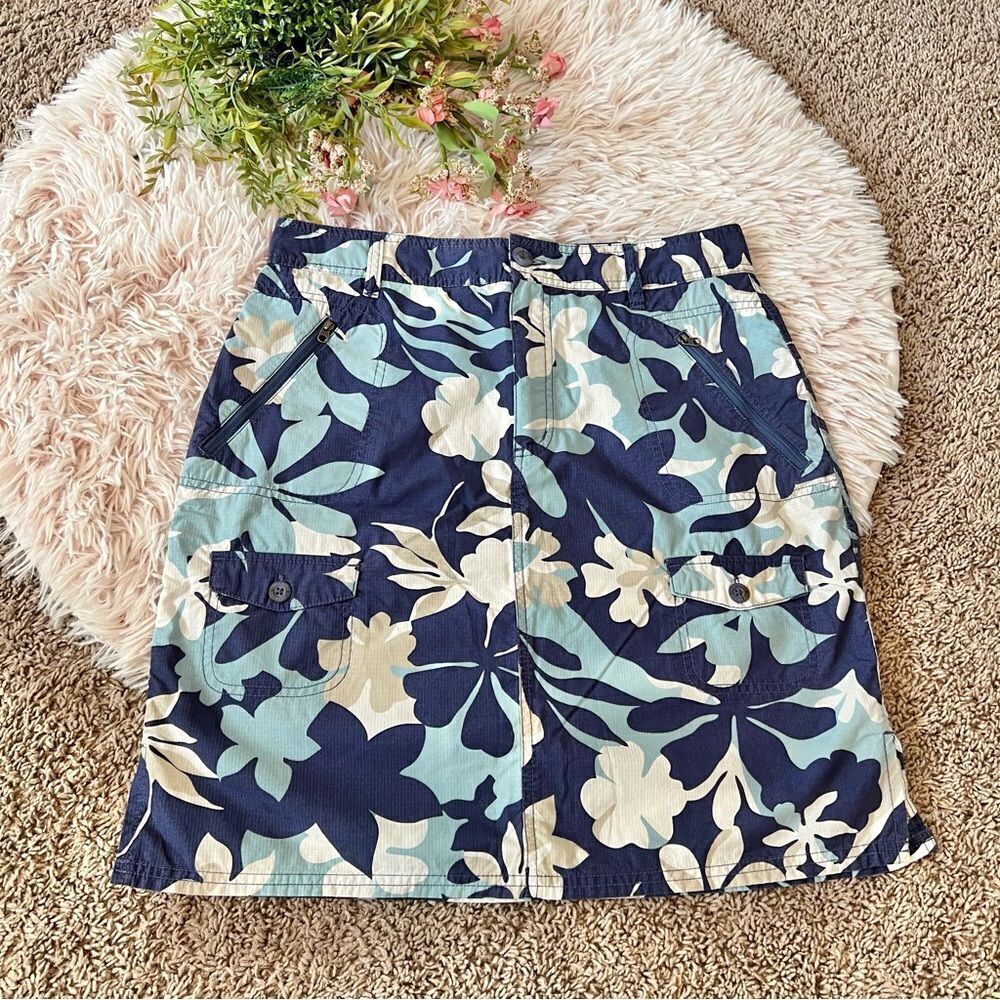 Columbia XCO Blue White Floral Camo Outdoor Utility Straight Pencil Skirt 10 Y2K